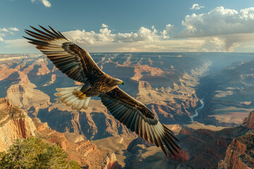 Majestic Eagle Soaring Over the Grand Canyon - obrazy, fototapety, plakaty