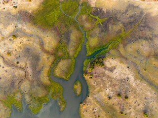 Aerial view of a river on a dry landscape