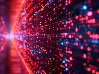 Obraz premium Digital data stream with bright red lights, technology and information concept.