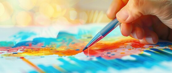 Hand painting with bright watercolors, artistic creativity and expression.