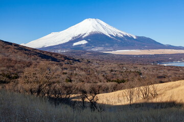 三国峠から眺める冬の富士山　山梨県山中湖村パノラマ台の上にて