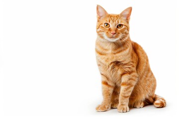 Obraz premium KS cute ginger cat sitting on the floor against a white.