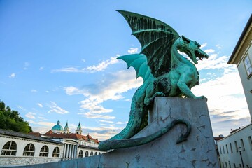 Dragon Bridge in Ljubljana, Slovenia under the blue sky
