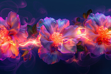 Beautiful flowers with glowing energy flowing through them
