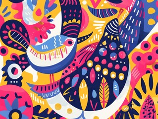 Scandinavian folklore abstracts in vivid colors, designed for impactful advertising space