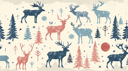 Nordic folklore animals in a muted color palette, perfect for commercial use. - obrazy, fototapety, plakaty
