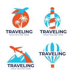 Fototapeta na wymiar Air travel logo template. Travel logo. sea logo. river logo concept. Sunset or sunrise icon. Plane logo. Plane vector. Landscape logo. Airplane icon. Airplane vector.