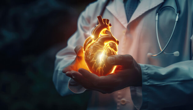 A doctor holding a heart in his hand by AI generated image