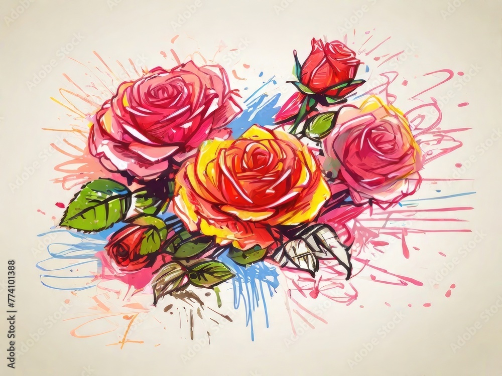 Poster colorfull crayon drawing of rose