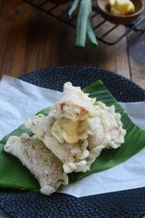 Cireng Stuffed is Mozarella and beef with chici sauce. Is Typical street food from Jawa Barat, Indonesia.