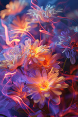 Beautiful flowers with glowing energy flowing through them