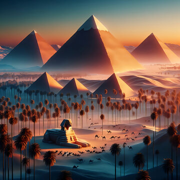 Ägyptische Pyramiden bei Sonnenuntergang