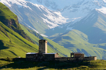 Church at the foot of the Caucasus Mountains