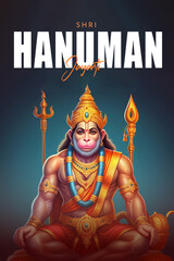 Jay Shri Ram,Happy Hanuman Jayanti, celebrates the birth of Lord Sri Hanuman. Happy Hanuman Jayanti Poster Design - obrazy, fototapety, plakaty