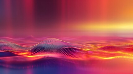Abstract digital wave pattern with flowing lines in vibrant red and purple colors against a...