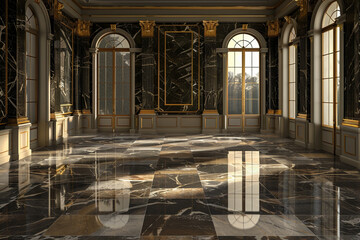 An empty room with an elegant grand design using marble and gold color - obrazy, fototapety, plakaty