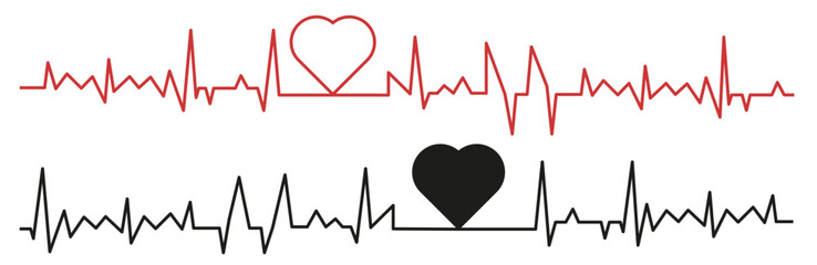 Palpitation. Cardiogram design elements set. Cardiograms of a healthy heart and a bad heart. - obrazy, fototapety, plakaty