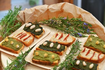Closeup shot of the italian typical vegetarian finger food called bruschetta