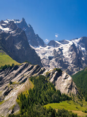 Ecrins National Park with La Meije peak in summer. Oisans Massif, Hautes-Alpes, French Alps, France