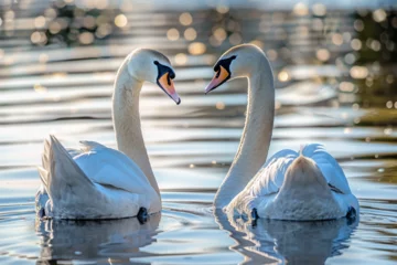 Selbstklebende Fototapeten Two swans swimming in the lake © ananda