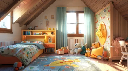 Foto op Canvas Children room hut floor. Panels shelf. Generate Ai AI generated --ar 16:9 --v 6.0 - Image  2 @kashif320 © rimsha