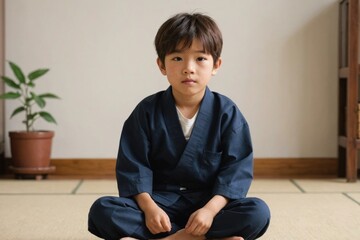 Japanese boy sitting on the floor
