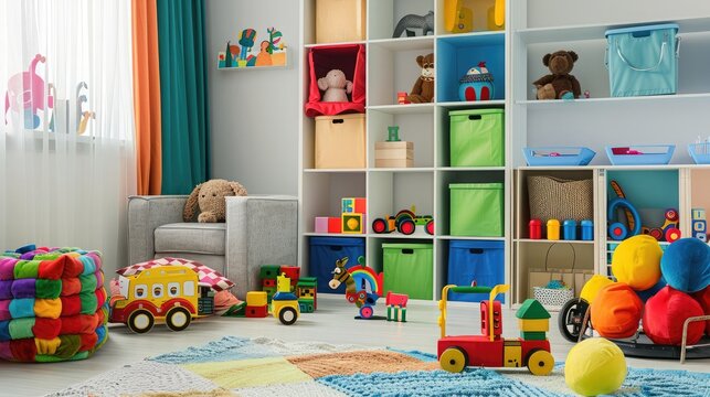 Children room interior with a lot of multicolored toys --ar 16:9 --v 6.0 - Image #1 @kashif320
