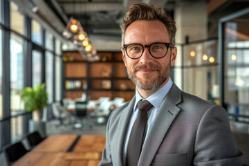 Fototapeta premium A businessman in a formal suit and tie standing confidently for a photo