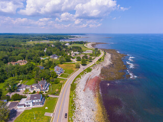 Fox Hill Point aerial view with Historic waterfront houses on Ocean Boulevard in town of North...