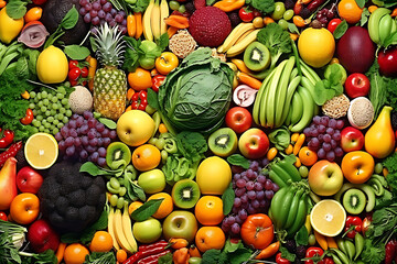 an assortment of fresh fruits and vegetables, representing a variety of nutritious options. Generative AI