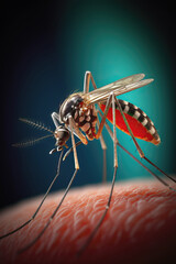 Close up portrait of a Mosquito biting skin, AI generated