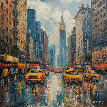 Fototapeta Oil painting on canvas street view of New York.