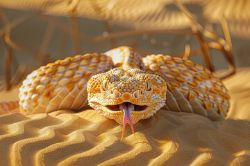 Stylized Sahara sand viper portrait in the sand, Sahara, AI generated