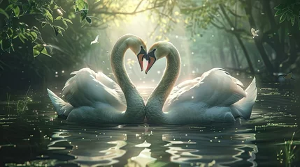Foto op Aluminium Capture the enchanting beauty of nature with a prompt featuring a swan couple falling in love © lara