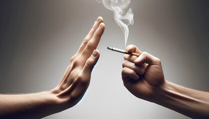 Hand is refusing the cigarette offer concept of stop smoking concept for No Tobacco day - obrazy, fototapety, plakaty