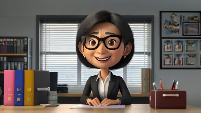 Young asian businesswoman with eyeglasses seating in the office