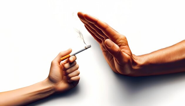 Hand is refusing the cigarette offer concept of stop smoking concept for No Tobacco day