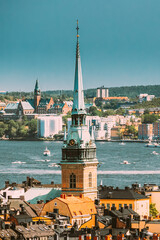 Stockholm, Sweden. Scenic View Of Skyline At Summer Day. Elevated View Of German St Gertrude's...