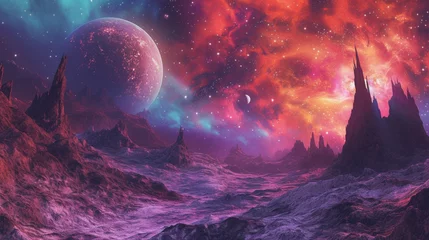 Printed kitchen splashbacks purple surreal alien landscape