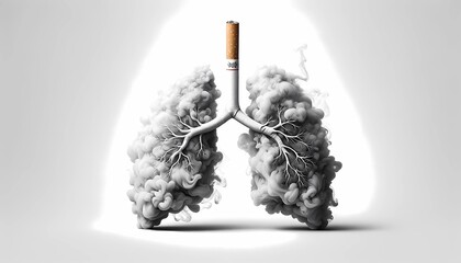 the smoke from a cigarette forming into the shape of lungs concept of stop smoking concept for No Tobacco day - obrazy, fototapety, plakaty