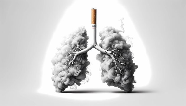 the smoke from a cigarette forming into the shape of lungs concept of stop smoking concept for No Tobacco day