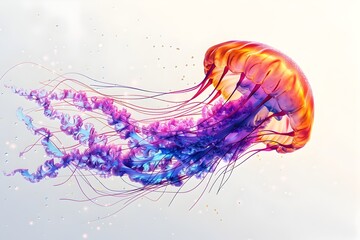 Fototapeta premium Captivating Luminescent Jellyfish Dance A Vibrant Watercolor in Bold and Bright Hues