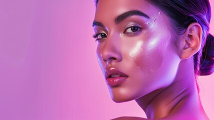 Naklejka premium Mysterious Skincare Portrait of South Asian Model with Black Hair