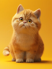 Fluffy Orange Persian Cat on Yellow Background