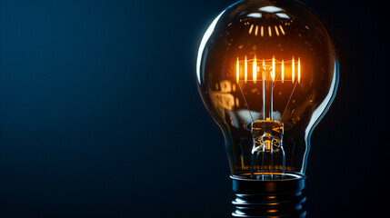Close-up of a light bulb on a black background, delicate light coming from inside. The details of the bulb are clear and sharp, emphasizing its structure and decorative elements.