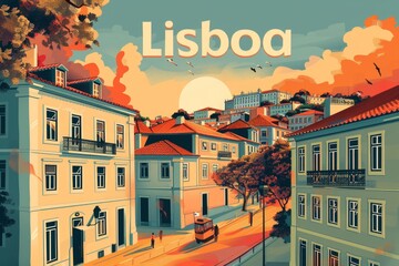 Geometric Modernism City Poster of Lisboa

 - obrazy, fototapety, plakaty