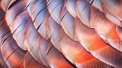 The close-up photo shows the purple-orange feathers in incredible detail, revealing their delicate structure