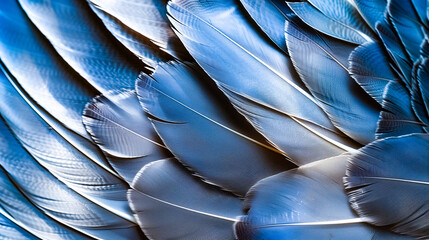 The close-up photo shows the navy blue shiny feathers in incredible detail, revealing their delicate structure