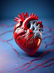 3d Human heart with blood vessels on blue background 3d illustration  Ai Generative 