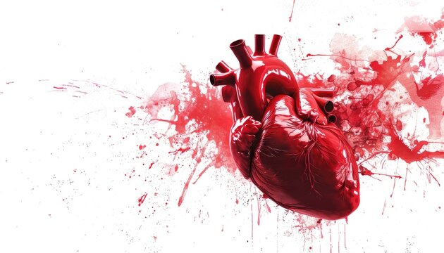 A heart with red blood splattered on it by AI generated image